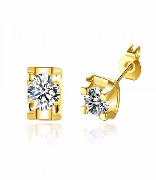 18K Gold Plated Stainless Steel CZ Stud Earrings MR021E