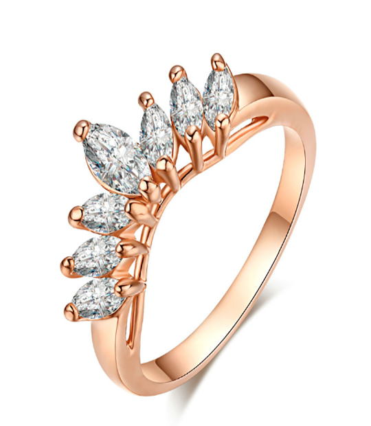 18K Rose Gold Plated Olive cut CZ Crown Ring MR031R