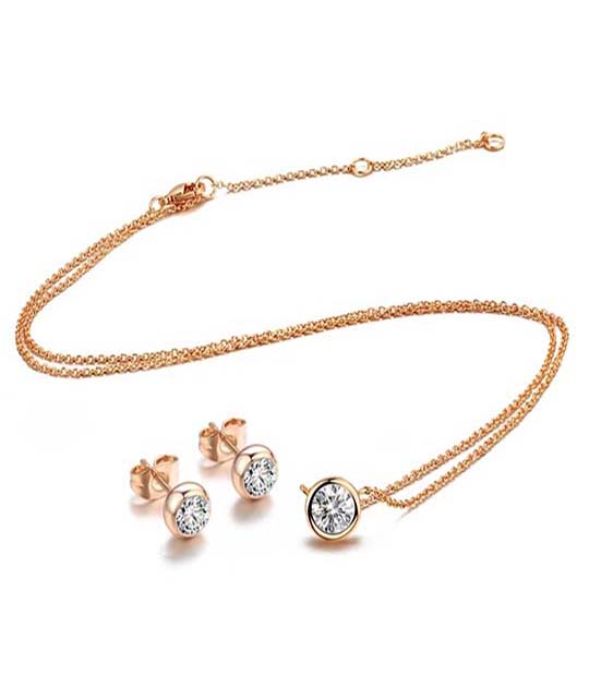 18K Rose Gold Plated Trendy CZ Jewelry Set MR023JS