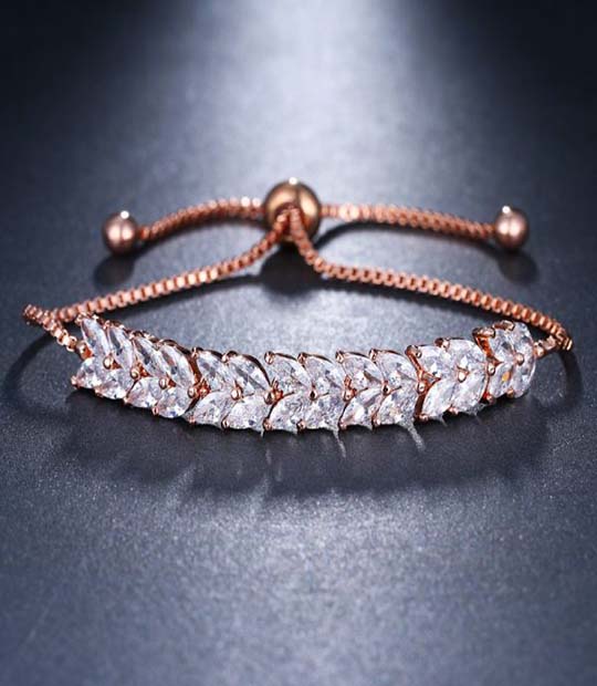 Rose Gold Plated Floral CZ Adjustable Bracelet MR020BR