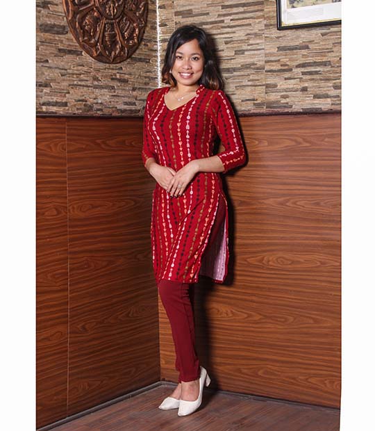 Elegant Half Collar Neck Printed Kurta For Women