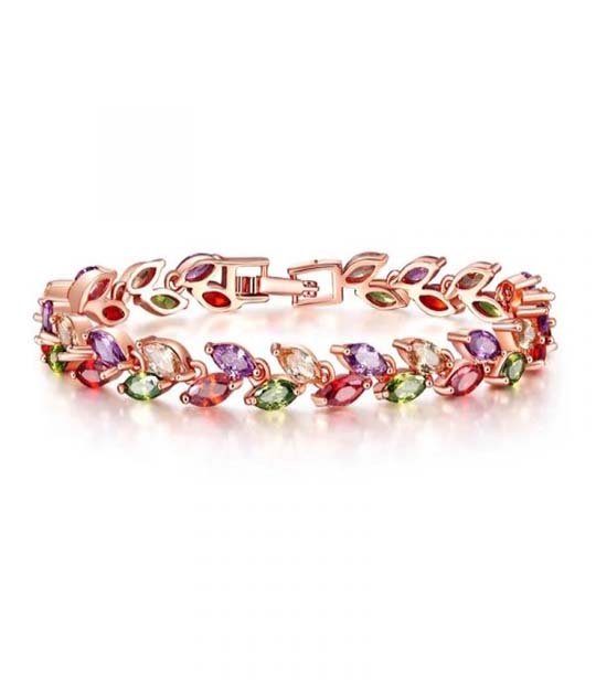 Rose Gold Plated Colorful CZ Bridal Bracelet MR021BR