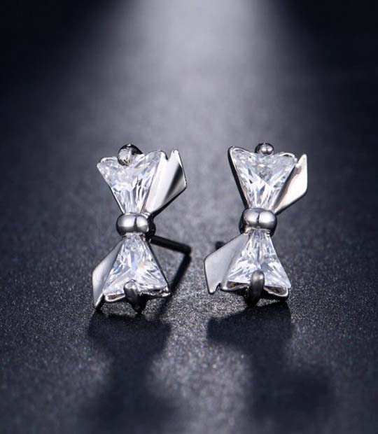 Pretty Bowknot CZ Stud Earrings MR030E