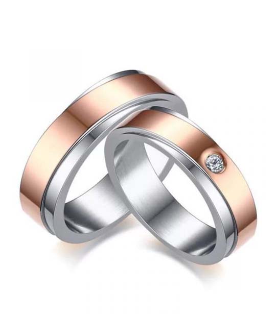 Titanium Steel Rose Gold Plated His and Her Wedding Band MR066R
