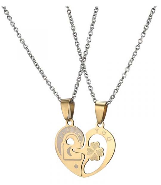 Dual Tone Love Heart Lock Couple Necklace MR050P