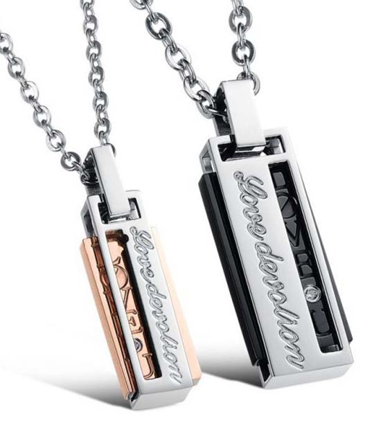 Love Devotion Enclosed Rectangle Couple Necklace MR044P