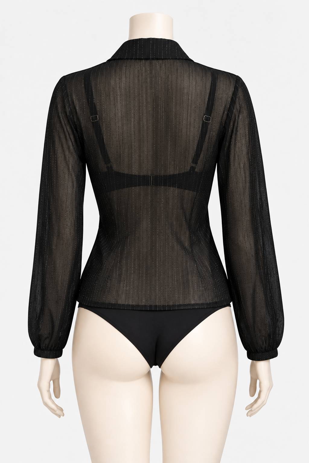 Women’s Black Sheer Glitter-Threaded Long-Sleeve Cover-Up with Bikini Set