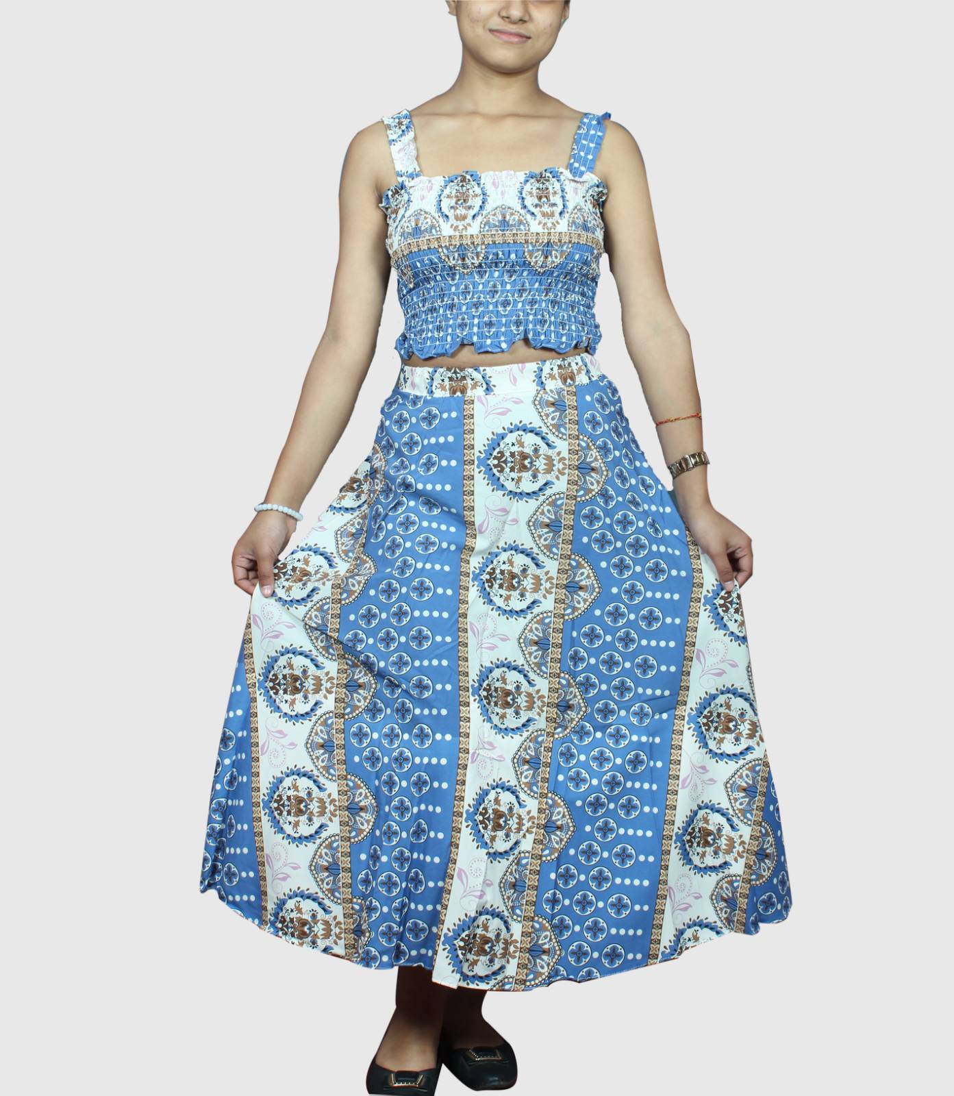 Women's 2 Piece Outfits Self Tie Crop Top and Midi Skirt Set