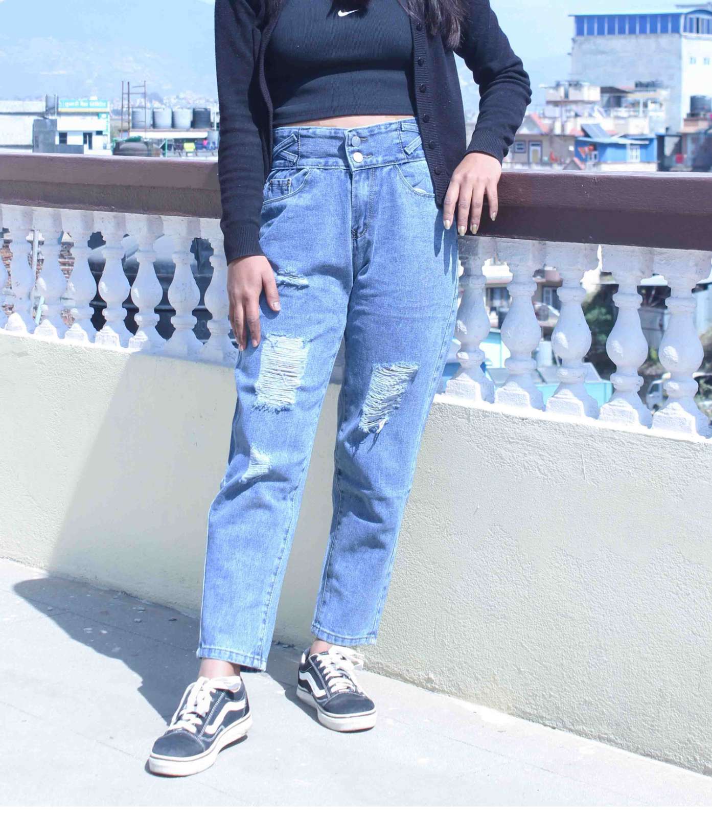 Women High Waist Skinny Stretch Ripped Jeans Denim Pants